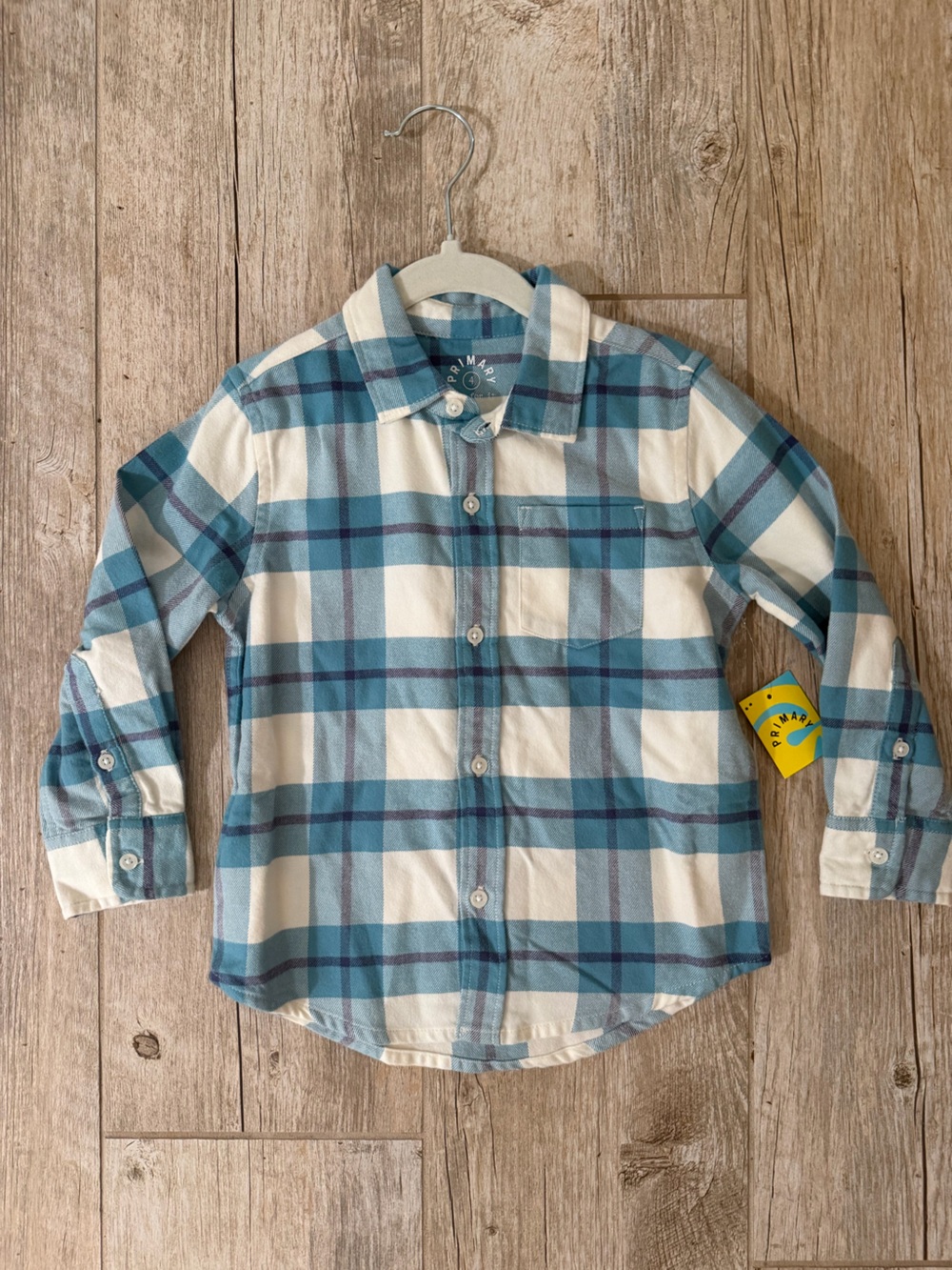 Primary Blue and White Plaid Button-Down Shirt - Kids